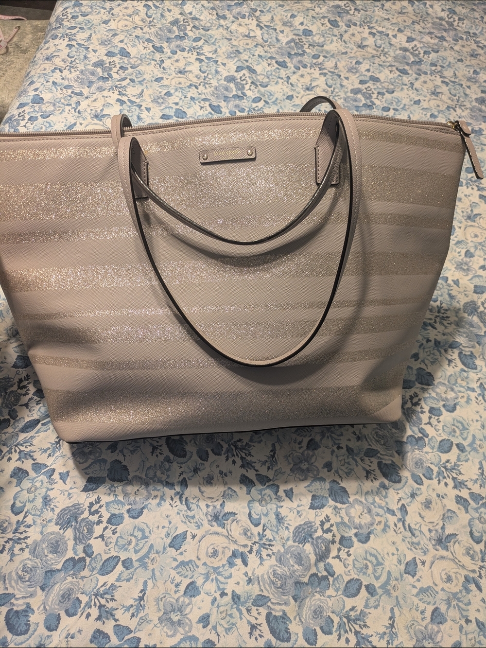 Kate Spade gray and silver glitter striped Tote and Wallet